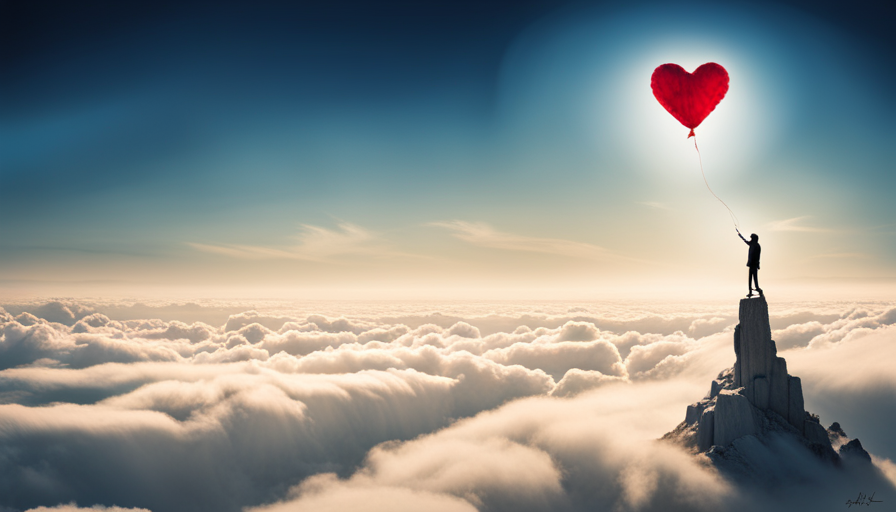 an image that shows a person releasing a heart-shaped balloon into a vast blue sky, symbolizing the act of letting go and freeing oneself from the cycle of pursuing a distancer
