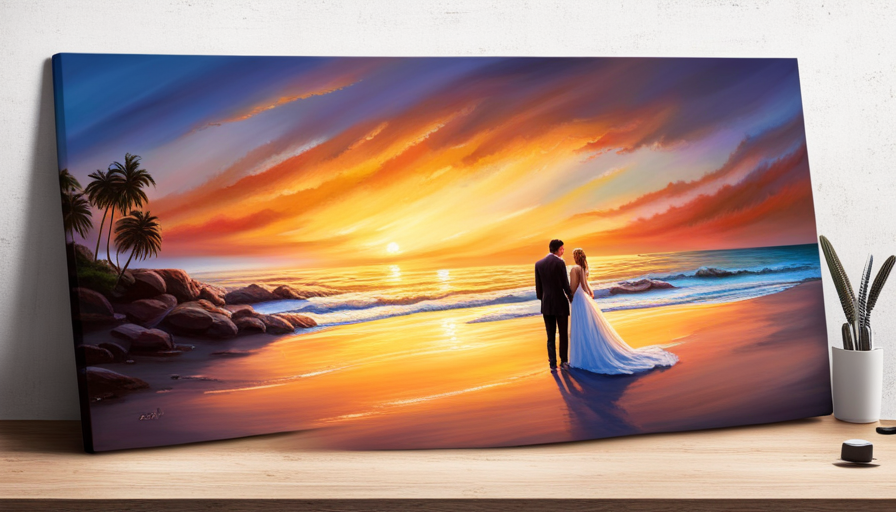 an image showcasing a serene beach sunset, where a couple stands hand in hand, the husband tenderly embracing his wife, radiating love and understanding amidst a beautifully turbulent sky