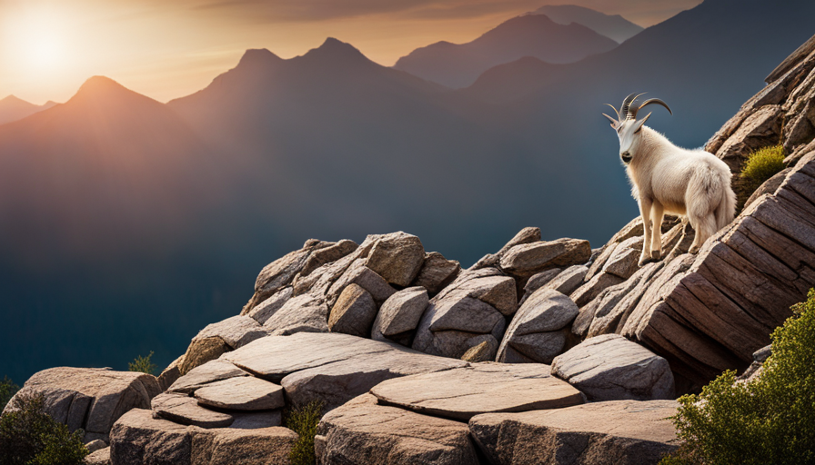 an image depicting a serene mountain goat gracefully perched on a rocky cliff, its fur blending seamlessly with the earthy tones of the landscape, showcasing the patience and resilience needed to handle an angry capricorn